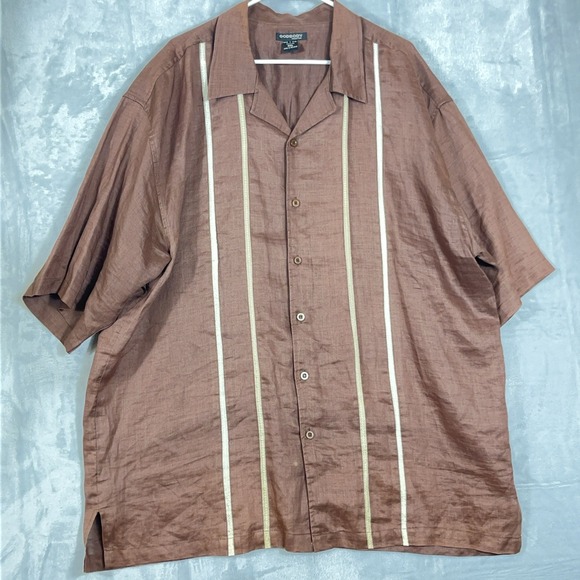 GodBody Mens 3XL Shirt 100% Linen Brown Short Sleeve Button Down Summer Casual - Picture 3 of 9